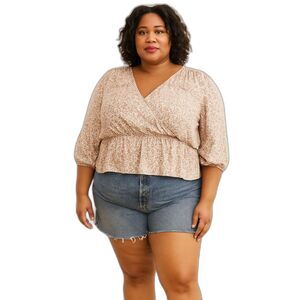 Lane Bryant Tiny Floral V Neck Elastic Waist High Low Boho Cottage Core Blouse26